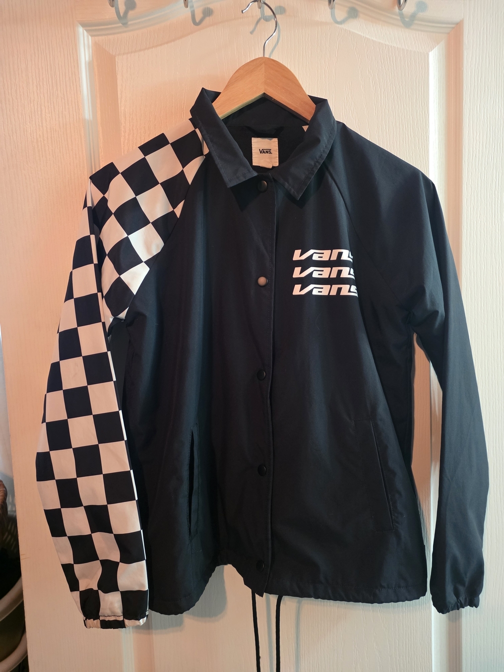 Vans Black Coach Jacket with White Checkerboard Sleeve